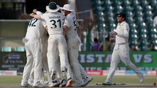 The moment of victory. Australia outlast Pakistan in Lahore.