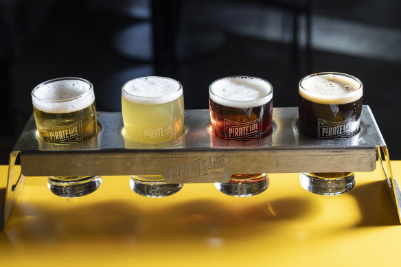 The beer paddle cradles a brace of 148ml beverages.