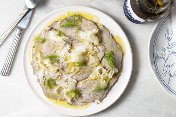 Cretan-style smoked pork loin with pickled fennel.
