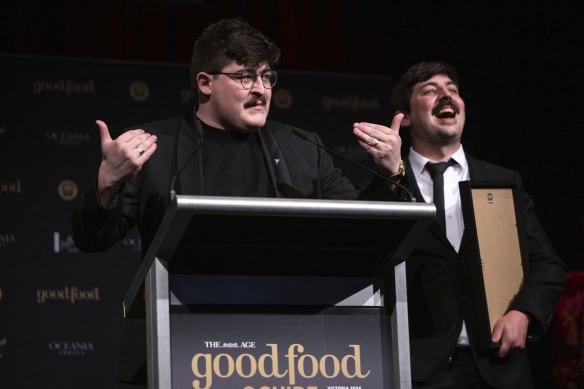 Brothers Chayse (left) and Blayne Bertoncello from Vittoria Coffee Restaurant of the Year, O.My.