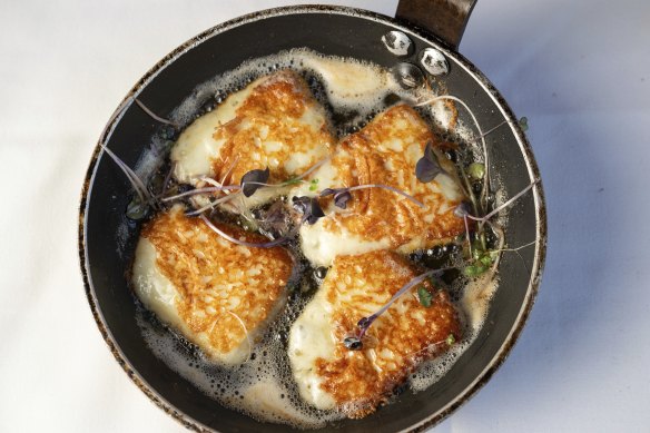 Gooey and golden saganaki cheese.