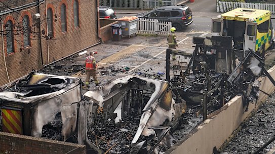 Three Jewish charity ambulances were destroyed in the attack.