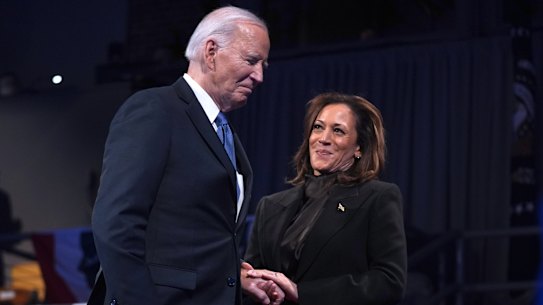 FILE - President Joe Biden, left, and Vice President Kamala Harris attend a Department of Defense Commander in Chief farewell ceremony at Joint Base Myer-Henderson Hall, Jan. 16, 2025, in Arlington, Va. (AP Photo/Evan Vucci, File)