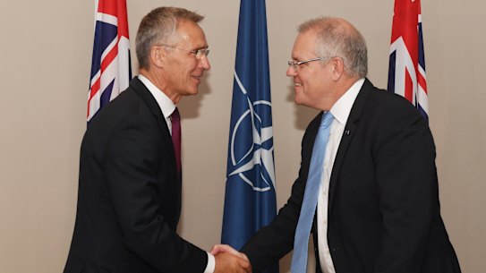 Prime Minister Scott Morrison meets with the Secretary-General of NATO Jens Stoltenberg in Sydney on Wednesday.