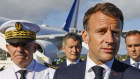 French President Emmanuel Macron speaks after stepping off his plane in New Caledonia on Thursday.