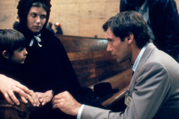 “Once you walk onto the set it’s the same anywhere”: Lukas Haas, Kelly McGillis and Harrison Ford in Witness.