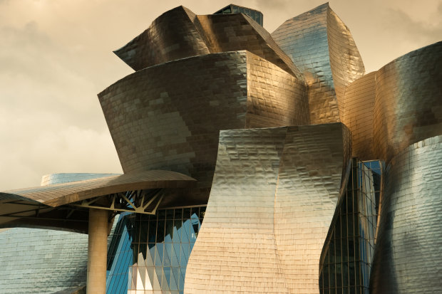 The facade of the Guggenheim museum in Bilbao, Spain, is covered in titanium. 