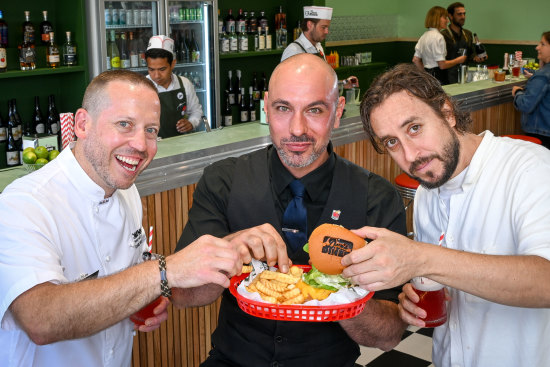Daniel Wilson, Daniel Docherty and Daniel Puskas at the launch of Dan’s Diner at Federation Square.