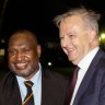 Prime Minister Anthony Albanese and Papua New Guinea Prime Minister James Marape at the National Parliament of Papua New Guinea in Port Moresby on Monday evening.
