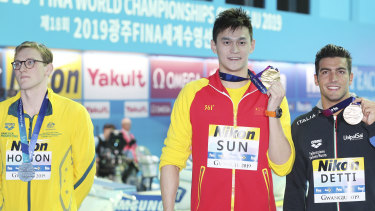 Australia's Mack Horton refuses to share the podium with Yang Sun at the swimming world championships in South Korea last year.