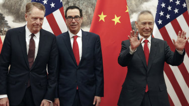 Chinese vice premier Liu He (right) hosted Treasury secretary Steven Mnuchin (centre) and Robert Lighthizer, in Beijing for trade talks this month.
