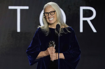 Jane Campion accepting the award for best director for The Power of the Dog at Monday’s Critics Choice Awards in Los Angeles.