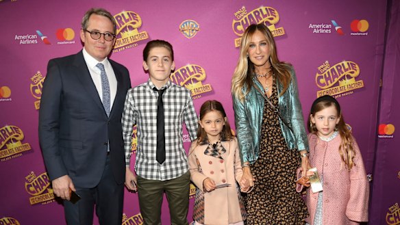 Parker with her family, husband Matthew Broderick and their children (from left) James, Tabitha and Marion.