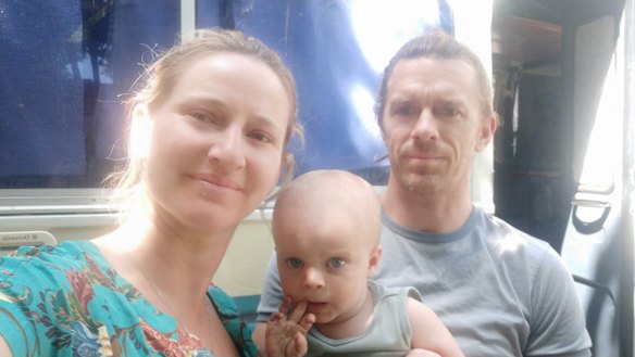 Iron ore curtain: Keith, Fleta and Kaden when they were stranded in the NT, on the wrong side of WA's hard border.