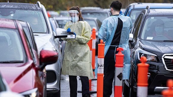 A COVID test site at Albert Park Lake. 