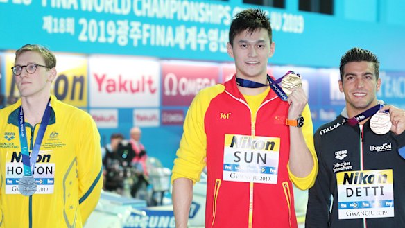 Australia's Mack Horton refuses to share the podium with Yang Sun at the swimming world championships in South Korea last year.
