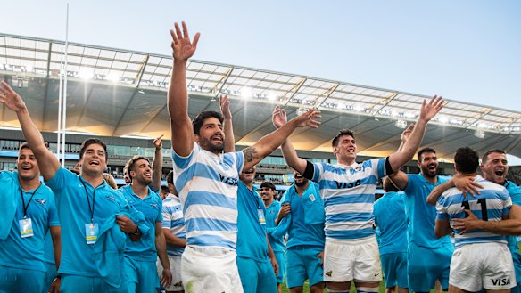 Argentina celebrate after their famous All Blacks win. 