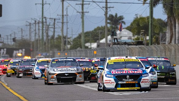 Jamie Whincup leads the field during race 20 in Townsville.