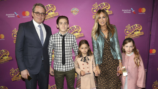 Parker with her family, husband Matthew Broderick and their children (from left) James, Tabitha and Marion.