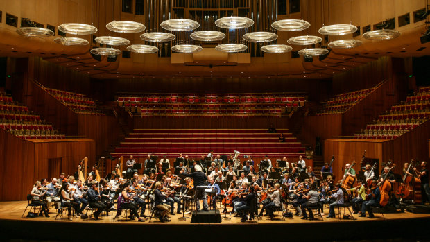 The Sydney Opera House Concert Hall with “doughnut” acoustic reflectors in 2015.