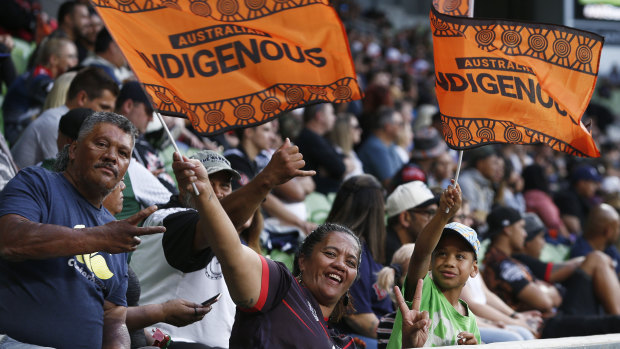 Sign of the times: Indigenous fans show their support at the All Star match.