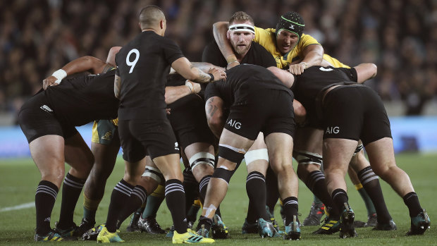 Attacking platform: Aaron Smith waits for the ball to emerge from an All Blacks scrum.