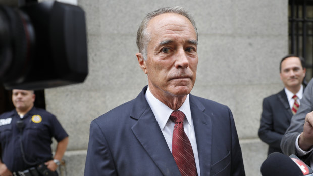 US congressman Chris Collins speaks to reporters as he leaves the courthouse after a pre-trial hearing in his insider-trading case in New York in September.