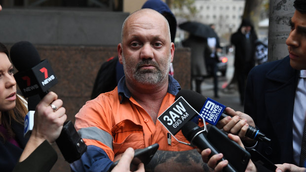 Jared Pilgren speaks to reporters after leaving the Magistrates Court in Melbourne on Tuesday, June 18, 2019.