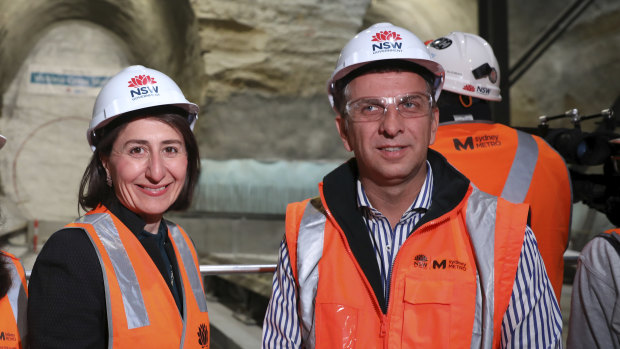 Premier Gladys Berejiklian and Transport Minister Andrew Constance at a metro site in August.