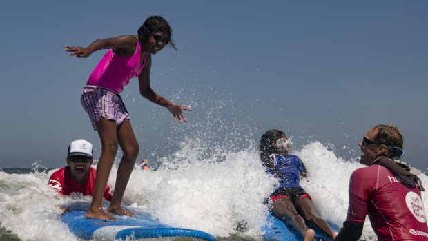 Indigenous kids visit the beach for the first time at Long Reef.