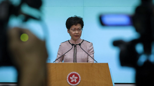Carrie Lam speaking during a press conference at the Legislative Council on Wednesday.