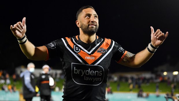 Benji Marshall acknowledges the fans at Leichhardt Oval earlier in the year.
