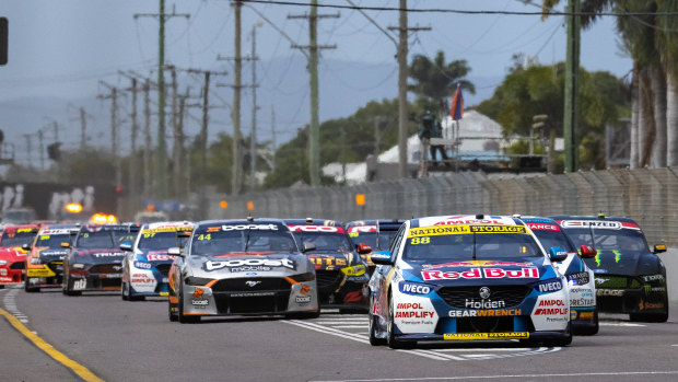 Jamie Whincup leads the field during race 20 in Townsville.