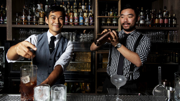 Jason Ang and group beverage owner Yoshi Onishi behind the bar at Bancho.