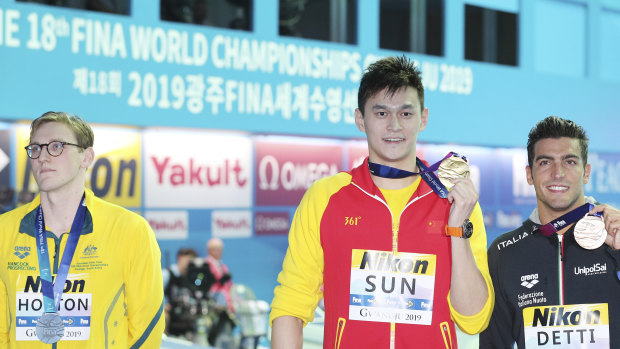 Australia's Mack Horton refuses to share the podium with Yang Sun at the swimming world championships in South Korea last year.