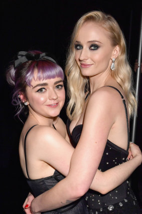 Maisie Williams and Sophie Turner at the "Game Of Thrones" season 8 New York premiere in April 2019.