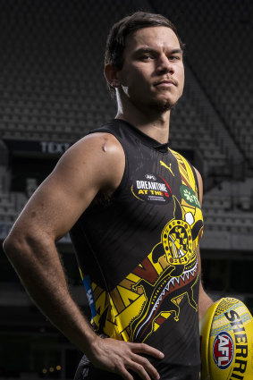 Daniel Rioli in the Richmond guernsey designed by his uncle, Maurice Rioli jnr.