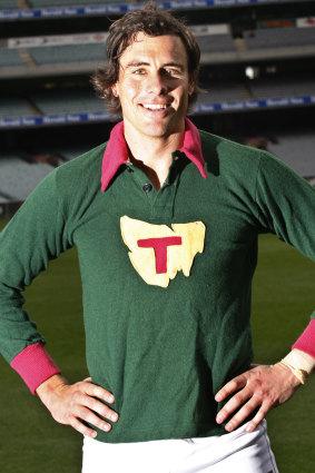 Matthew Richardson wears the historic Tasmanian guernsey.