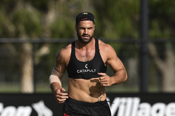 Dolphins captain Jesse Bromwich during a training session in Redcliffe.