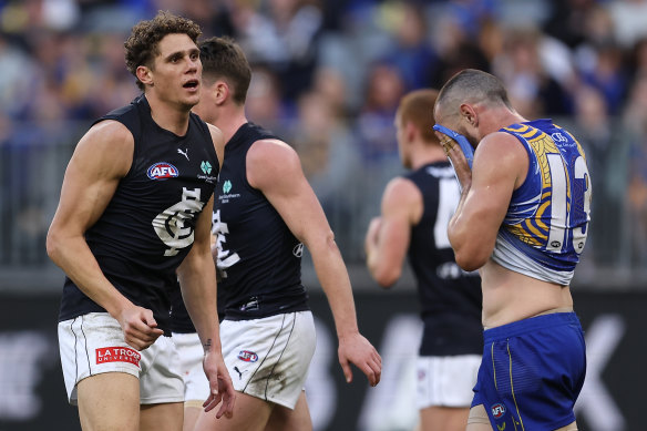 Charlie Curnow was instrumental in Carlton’s win over the Eagles.