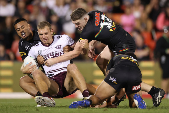 Manly ace Tom Trbojevic was kept quiet by the premiers.