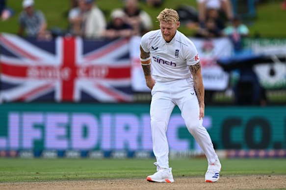 Ben Stokes grabs for his hamstring in New Zealand in 2024.