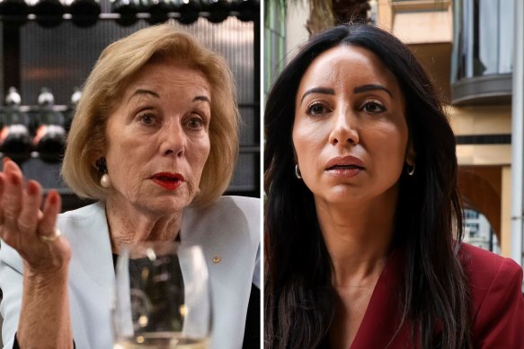 Antoinette Lattouf (right) arrives at the Federal Court on Monday. The court has heard that Ita Buttrose (left), the then chair of the ABC, pushed for Lattouf to be taken off air.