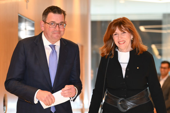 Premier Daniel Andrews with Margaret Gardner on Monday.