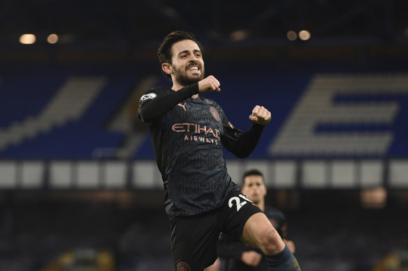 Bernardo Silva celebrates his goal helping Manchester City to a 17th straight win in all competitions.
