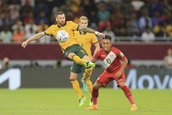 Martin Boyle in action against Peru in World Cup qualifying.