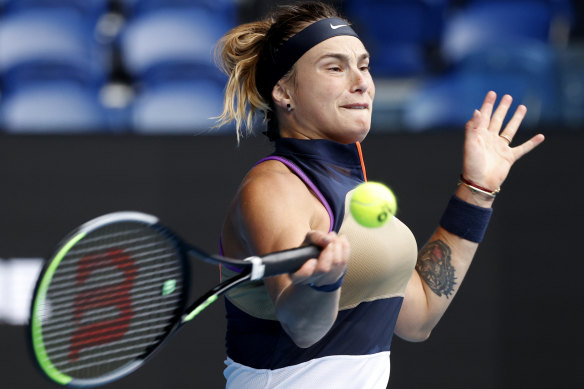 Aryna Sabalenka during her match against Ann Li. 