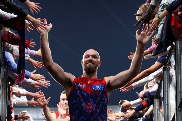 Melbourne skipper Max Gawn soaks up the love from Demons fans.