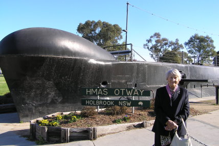 Gundula Holbrook in front of HMAS Otway in Holbrook in 2007.