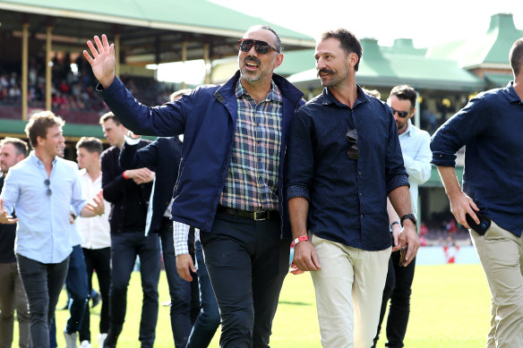 Adam Goodes and Nic Malceski at the SCG on Saturday.